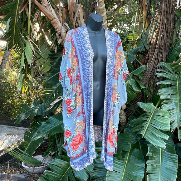 Angie floral border print cover up or duster - Picture 1 of 6